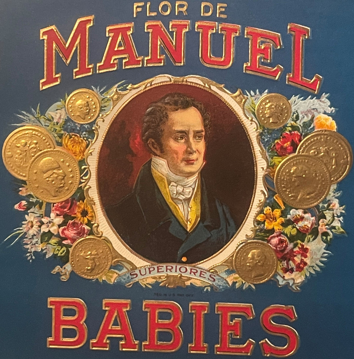 Antique 1900s - 1930s Flor De Manuel Babies Gold Embossed Cigar Label
