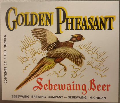 Vintage 1960s Golden Pheasant Beer Label from Michigan Brewery
