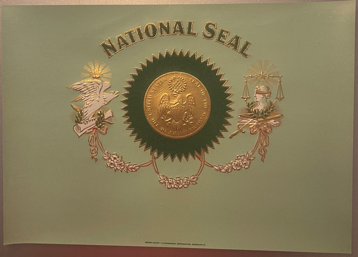 Antique 1910s National Seal Embossed Cigar Label – Supreme Court Gold ⚖️