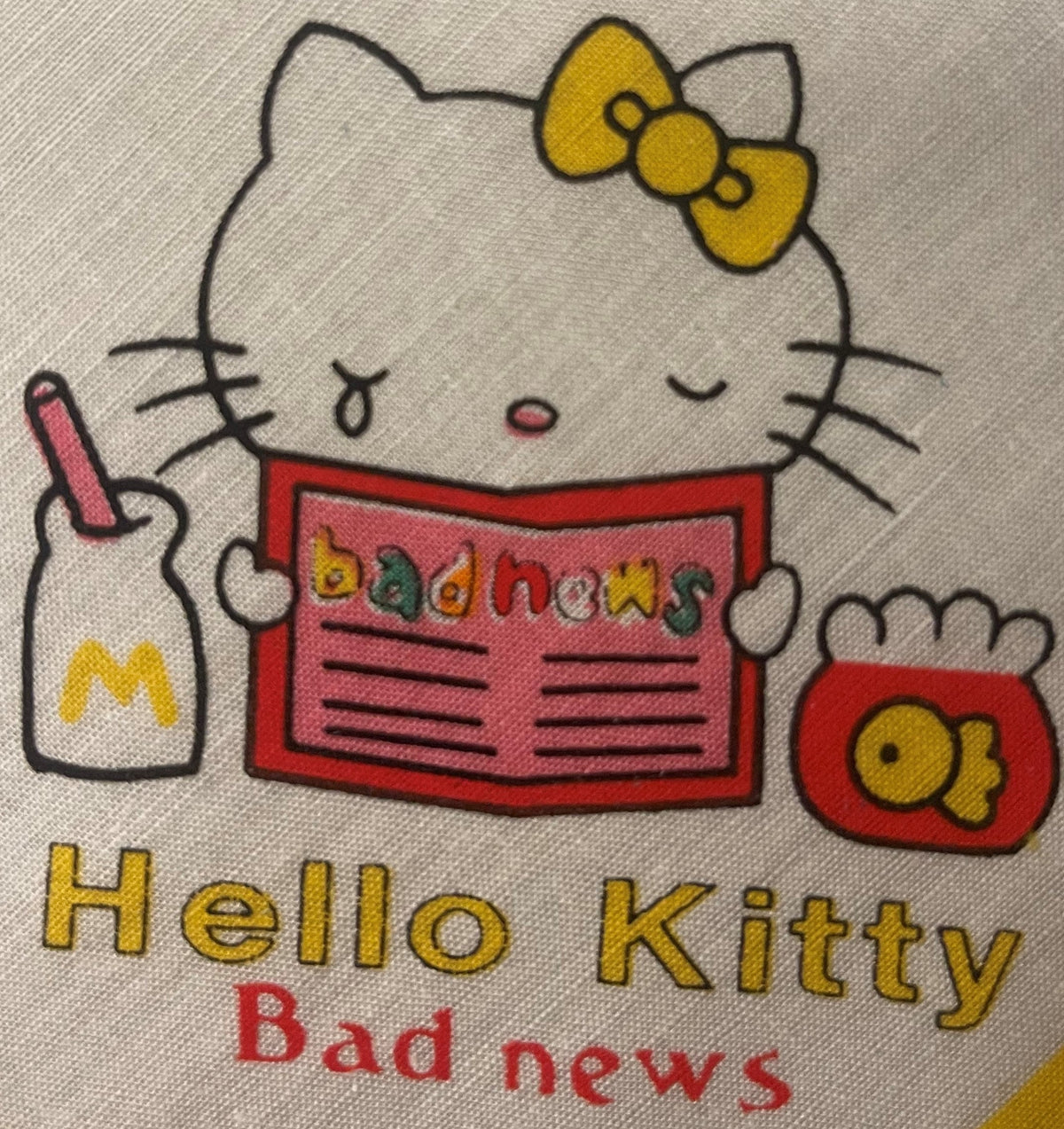 Vintage 1980s Hello Kitty Cotton Napkin Handkerchief 🎀 Yellow - Sanrio Japan NOS