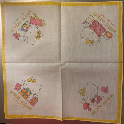 Vintage 1980s Hello Kitty Cotton Napkin Handkerchief 🎀 Yellow - Sanrio Japan NOS
