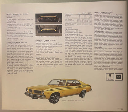 Vintage 1974 Pontiac Ventura Dealer Brochure 🚗 Last Classic GTO Year, Pontiac MI Print