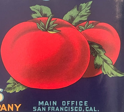 Vintage Valley King Brand Vegetables Crate Label 🦌 — 1940s San Francisco, Elk Stag & Ripe Tomato Graphics