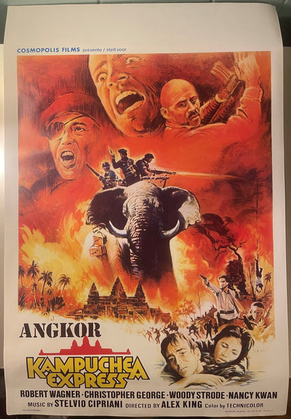 Vintage 1982 Angkor Kampuchea Express Belgium Movie Poster 🖼️ Cambodia Cult Action Adventure, Woody Strode