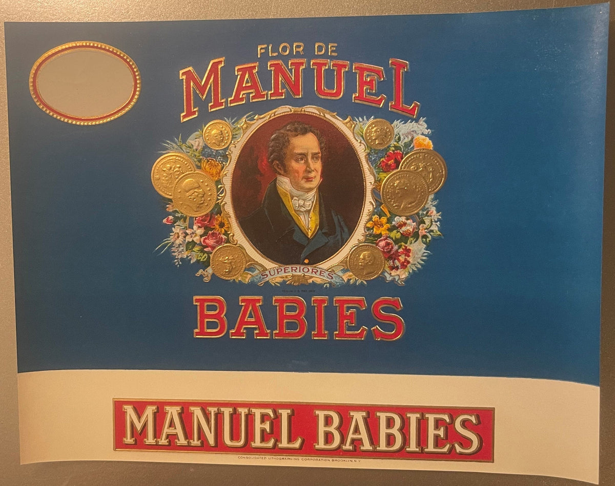 Antique 1900s - 1930s Flor De Manuel Babies Gold Embossed Cigar Label