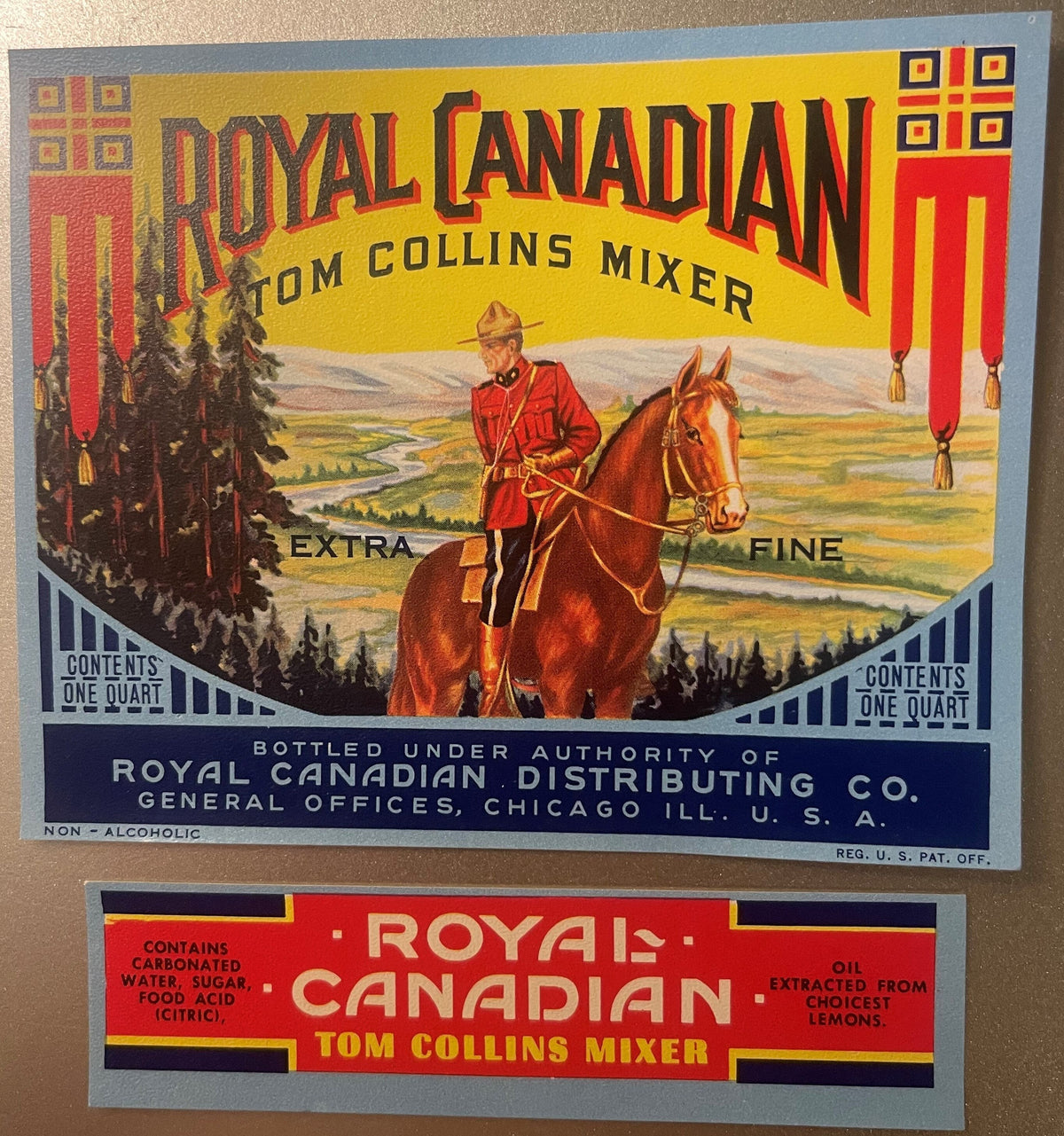 Combo 1950s Vintage Royal Canadian Tom Collins Mixer Labels ✨ Chicago, IL