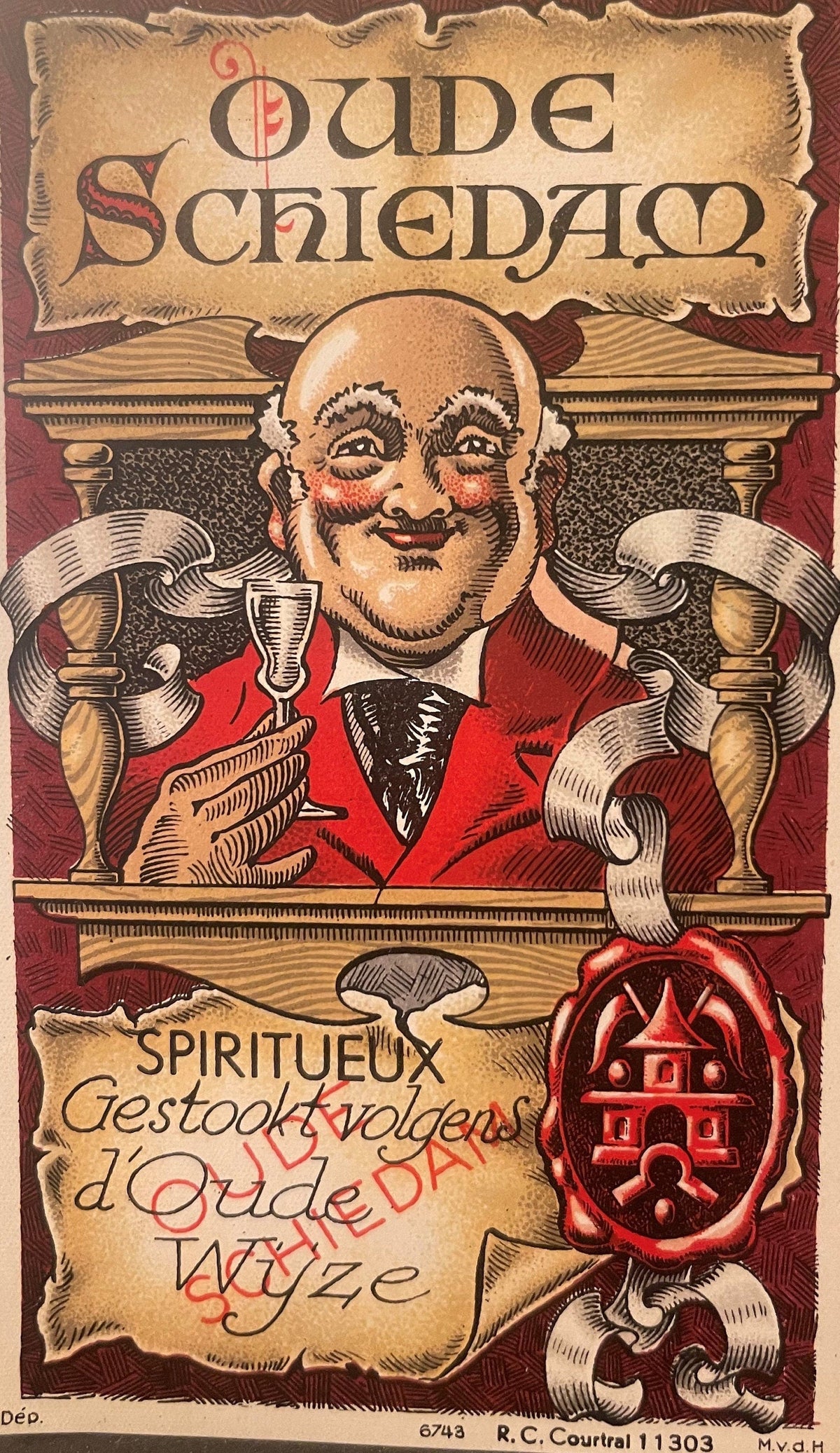 Rare Version Antique Vintage 1930s Oude Schiedam Dutch Alcohol Liquor Wine Label 🥃