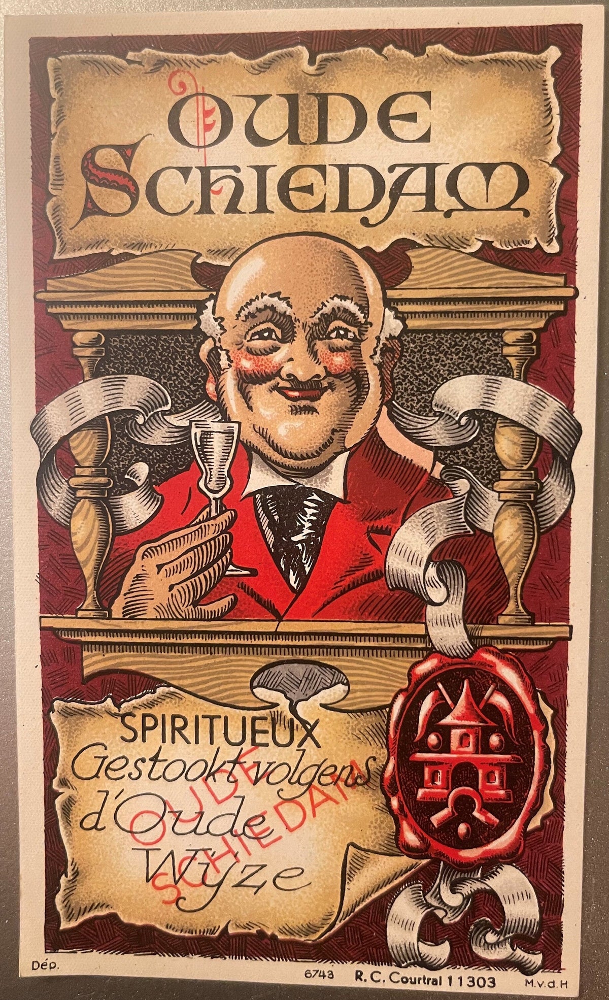 Rare Version Antique Vintage 1930s Oude Schiedam Dutch Alcohol Liquor Wine Label 🥃