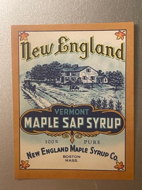 Antique 1910s 🍁 New England Vermont Maple Sap Syrup Label NOS Boston MA