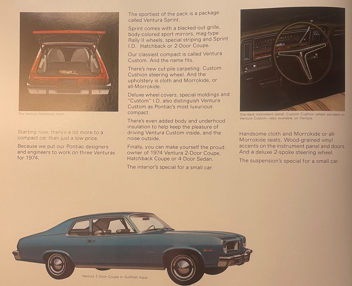 Vintage 1974 Pontiac Ventura Dealer Brochure 🚗 Last Classic GTO Year, Pontiac MI Print
