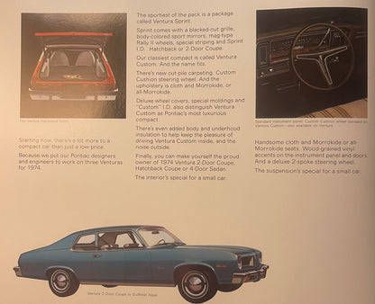 Vintage 1974 Pontiac Ventura Dealer Brochure 🚗 Last Classic GTO Year, Pontiac MI Print