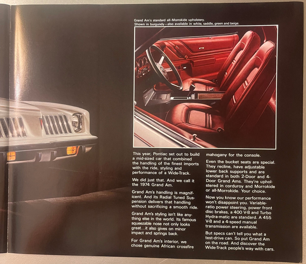 Vintage Pontiac Grand Am Dealer Sales Brochure 🍺 Colonnade Sedan, Pontiac Michigan Muscle Car Advertising, Mid-Century Auto Showroom Literatu