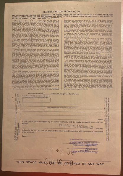 Vintage 1970s Standard Motor Products Stock Certificate 🔧 NAPA & CARQUEST, New York, Eagle Vignette