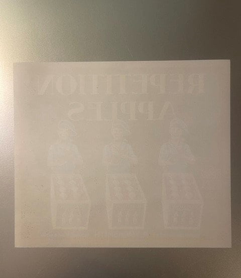 Antique 1930s Repetition Brand Apples Crate Label — R. Wachsmith, Yakima WA, Recursive Droste Artwork