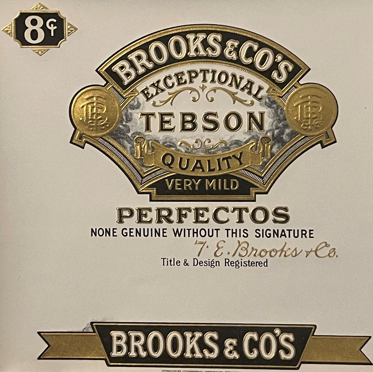 Antique Brooks & Co's Tebson Perfectos Cigar Label 🏷️ Red Lion PA Gold Embossed Lithograph Art