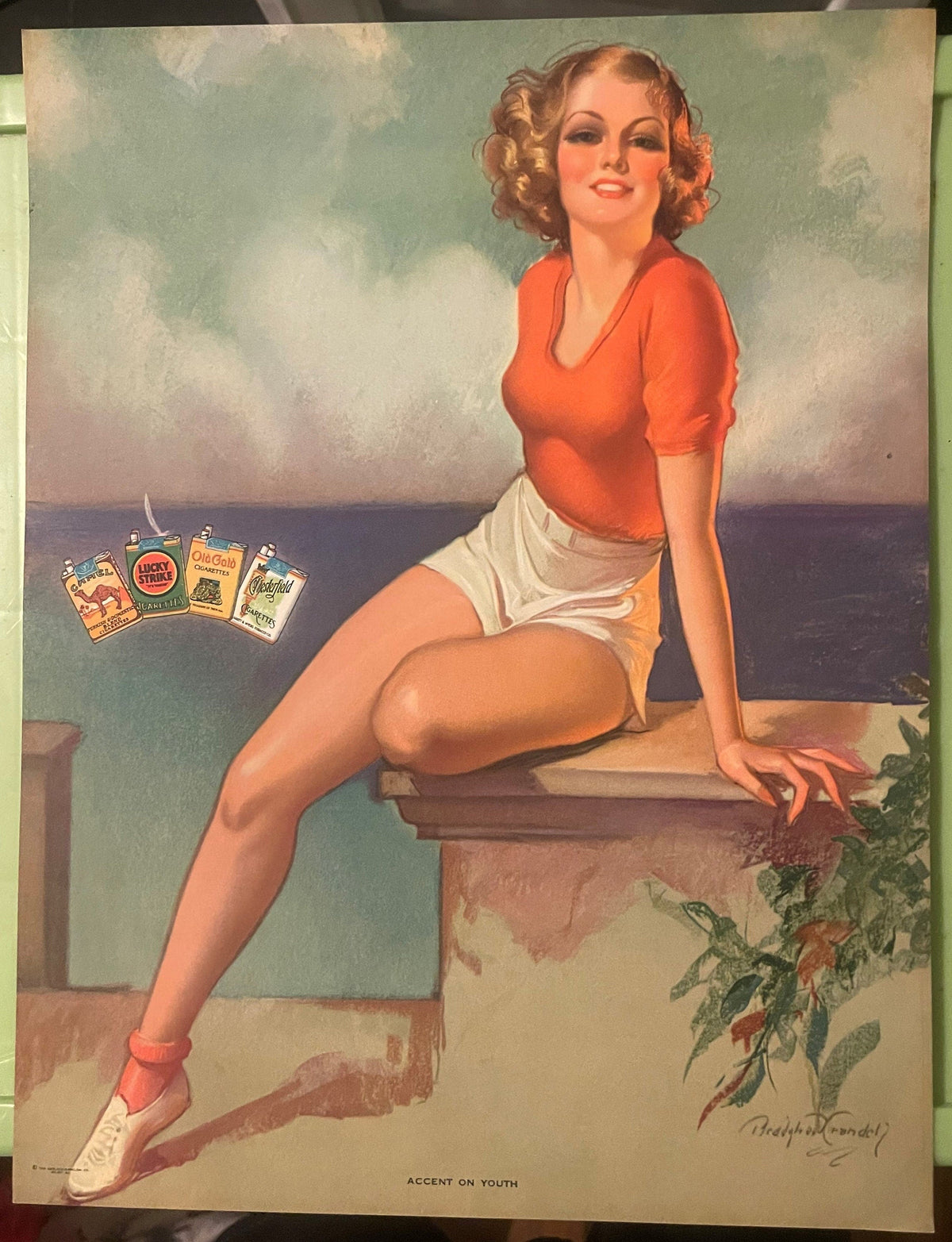 Vintage Bradshaw Crandell 🎨 "Accent on Youth" 1939 Cigarette Advertising Lithograph NOS Print