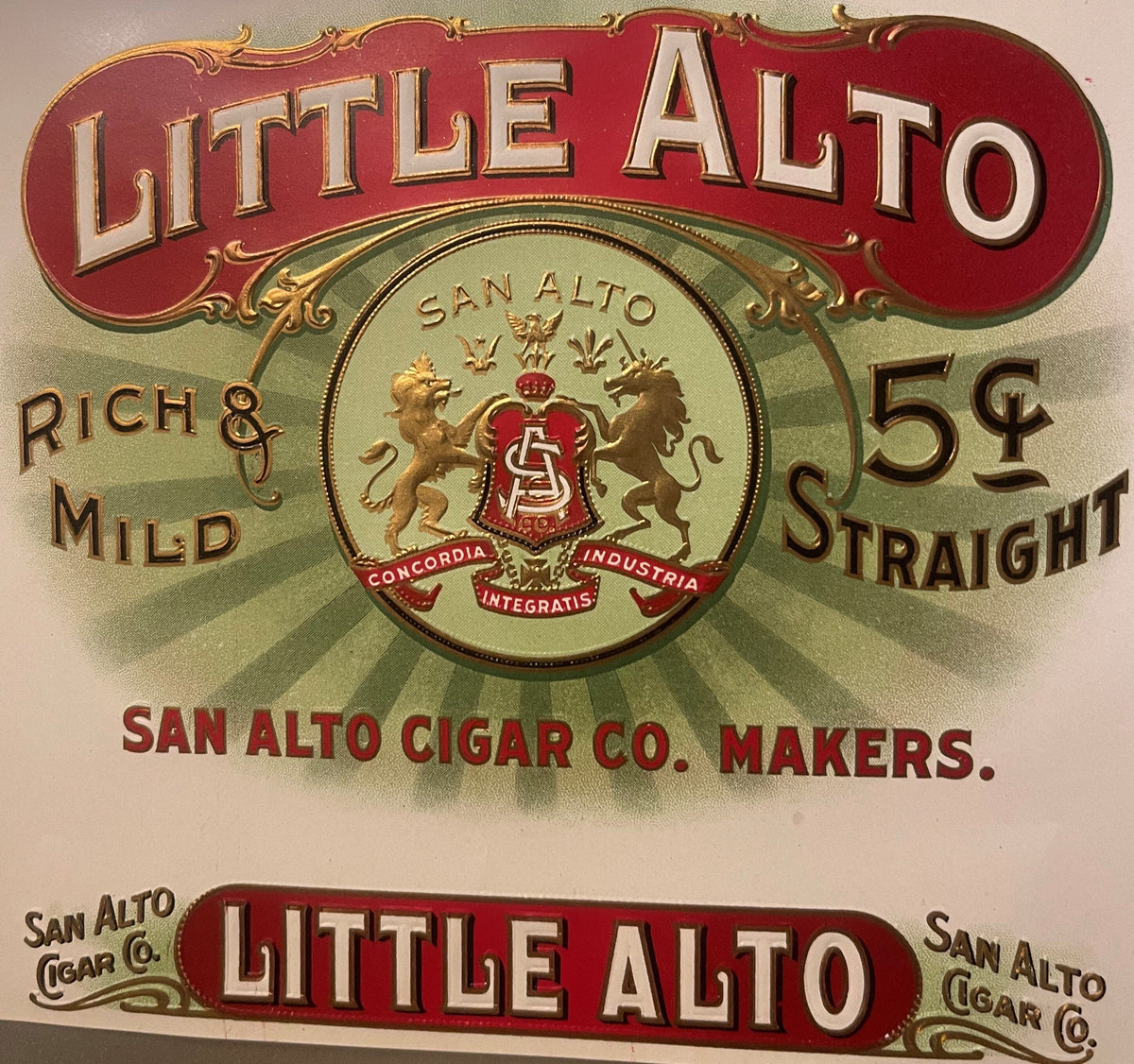 Antique Vintage 1900s - 1920s Little Alto Gold Embossed Cigar Label 🚬
