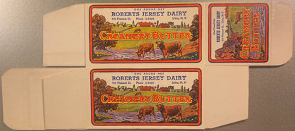 Vintage Roberts Jersey Dairy Creamery Butter Box 🐄 NOS 1930s–40s Utica, NY Pastoral Print