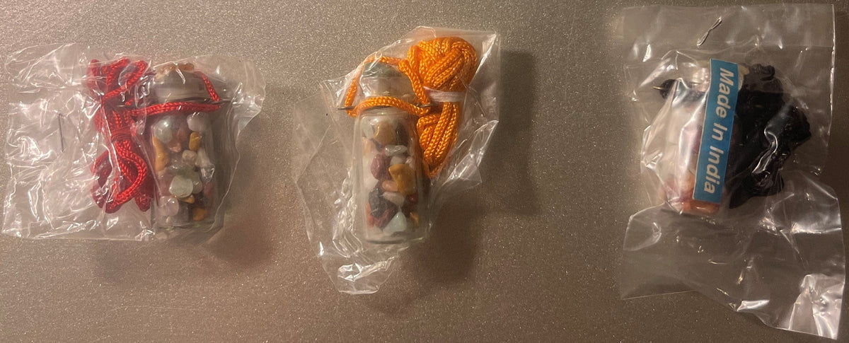 Vintage 1970s Chakra Necklace ✨ Glass Vial Gemstone Chips Made in India NOS