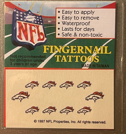 Vintage 1997 NFL Fingernail Tattoos Denver Broncos - Play By Play San Antonio TX Card ⚾