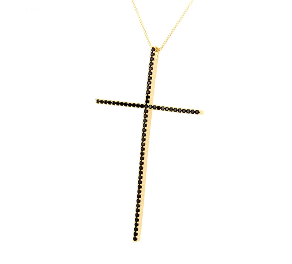 Large black bling crucifix cross necklace gold with black CZ zircon thin design with box chain jewelry jewellery cross of jesus