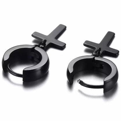 Mens Dangle Cross Earrings Lever Back Hipster Club Dance Punk Earrings Waterproof Dangle Black Silver Gold Cross of Jesus Korean Jewelry