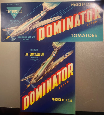Vintage Dominator Crate Labels Two Label NOS Set T.O. Tomasello Watsonville California 1940s 🍎