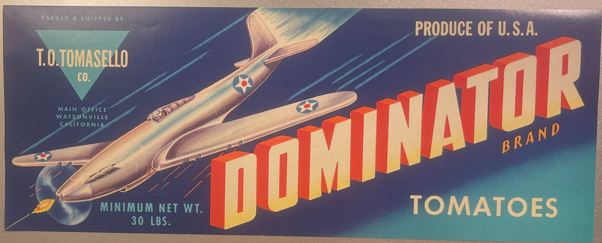 Vintage Dominator Crate Labels Two Label NOS Set T.O. Tomasello Watsonville California 1940s 🍎