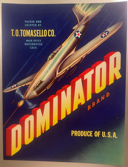 Vintage Dominator Crate Labels Two Label NOS Set T.O. Tomasello Watsonville California 1940s 🍎