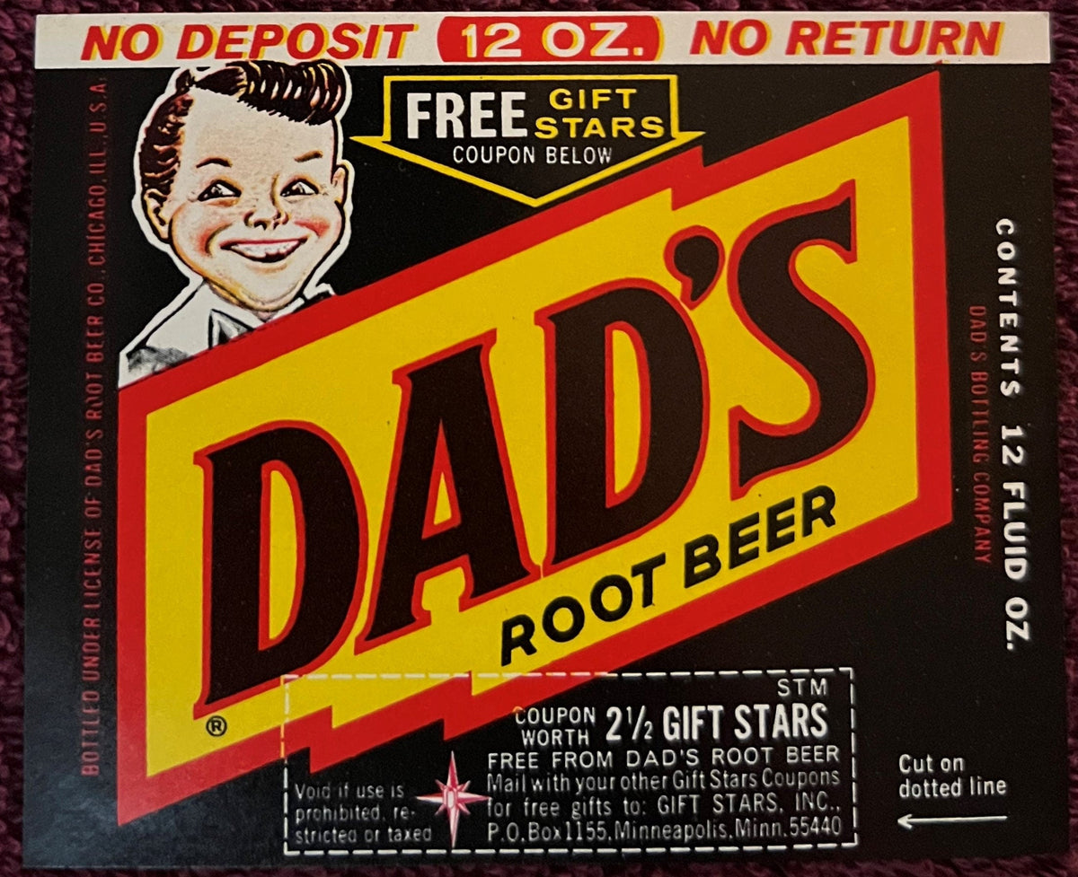 Vintage 1960s Dads Root Beer Label Chicago IL First to Use a 6 Pack NOS Never Used Soda Label Mid Century 🥤