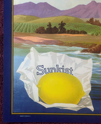Antique 1930s Miramar Brand Sunkist Lemon Crate Label 🍋 Montecito California, Crocker-Sperry