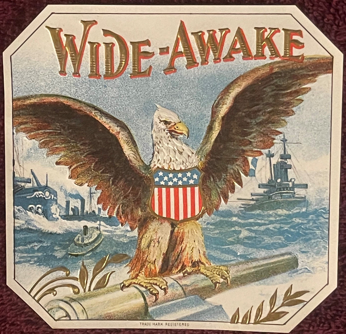 Antique 1910s “Wide‑Awake” Cigar Label 🦅 Great White Fleet US Navy