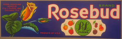 Vintage 1950s Rosebud Crate Label 🌹 P&L Farms Strathmore CA NOS