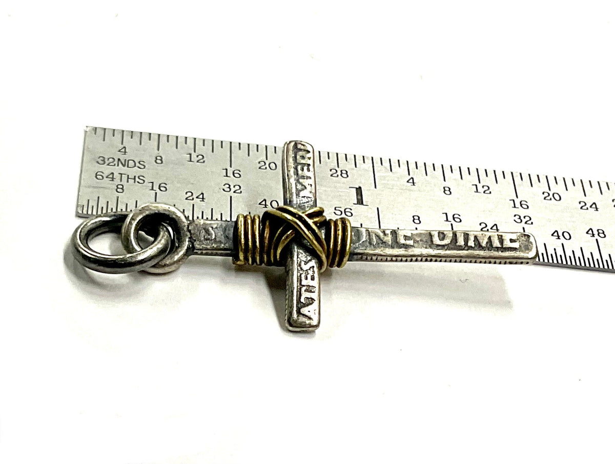 Solid Silver Cross US Coin Stamp Accent Stainless Steel Chain for Men Old World Silver Necklace Cross Super Box Chain Jesus