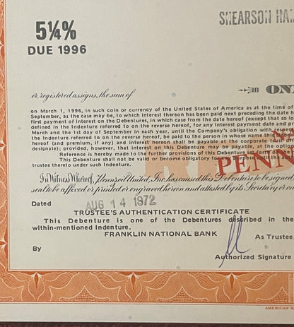 Vintage 1970s Pennzoil United Stock Certificate 1000 Shares Orange Oil Racing Rockefeller Americana Indy 500 Wall Art 🏁 🛢️