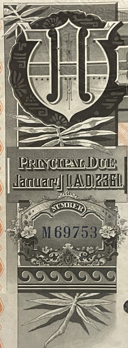 Antique West Shore Railroad Bond Certificate 🚂 $1000 Due A.D. 2361, 1930s-1960s Orange