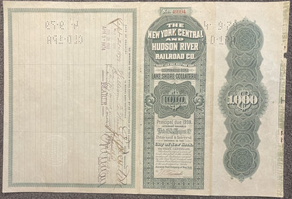 Antique 1898 New York Central & Hudson River Railroad Gold Bond 🚂 Lake Shore Collateral Certificate