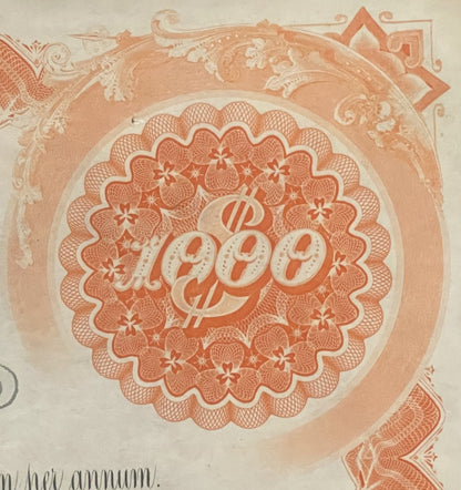 Antique West Shore Railroad Bond Certificate 🚂 $1000 Due A.D. 2361, 1930s-1960s Orange