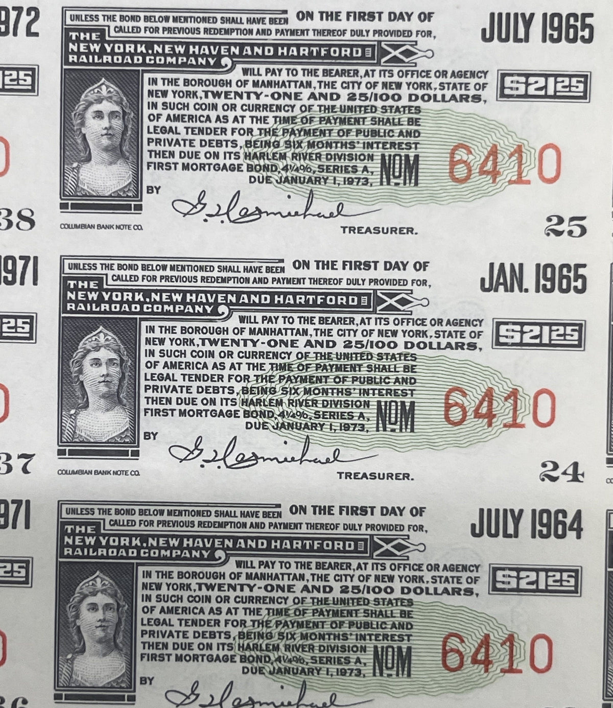 Vintage 1953 New York New Haven and Hartford Railroad 1000 Dollar Gold Bond Harlem River Division with Coupons 📜