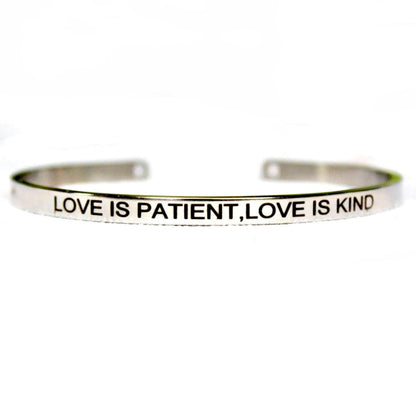 Love is Patient, Love is Kind Cuff Bracelet Waterproof Stainless Steel Bangle Black Engraved Cuff