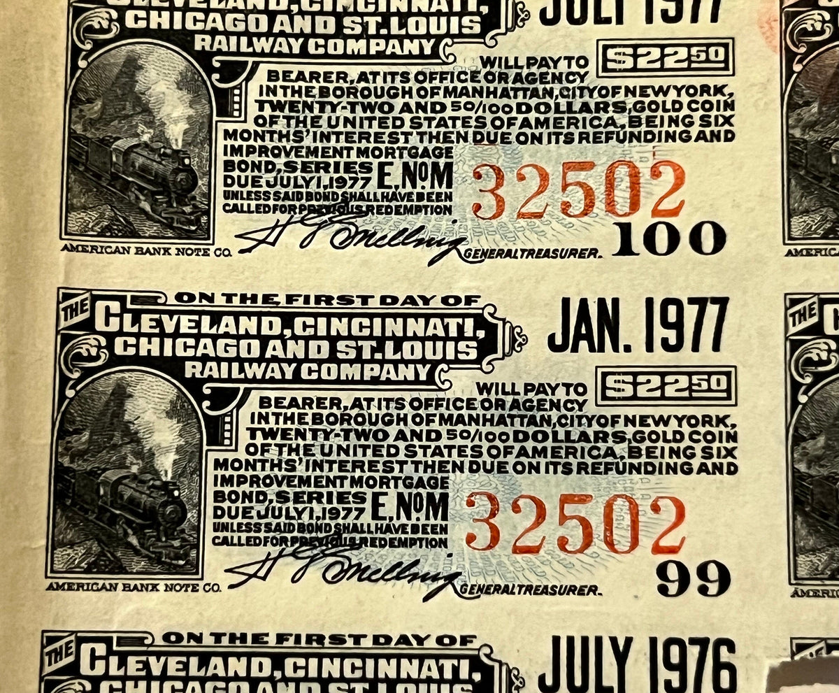 Antique 1927 Big Four Railroad Bond 🚂 Cleveland Cincinnati Chicago St Louis Railway $1000