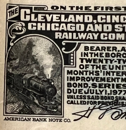 Antique 1927 Big Four Railroad Bond 🚂 Cleveland Cincinnati Chicago St Louis Railway $1000