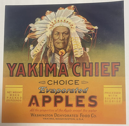 Vintage 1940s Yakima Chief Crate Label | Native American Washington Produce Art