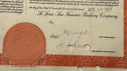 Vintage 1963 Frisco Railroad $1,000 Gold Bond 🚂 St Louis-San Francisco Second Mortgage
