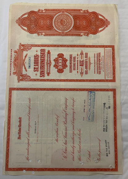 Vintage 1963 Frisco Railroad $1,000 Gold Bond 🚂 St Louis-San Francisco Second Mortgage