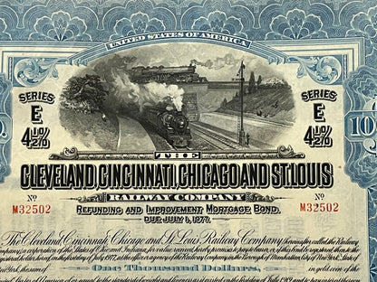 Antique 1927 Big Four Railroad Bond 🚂 Cleveland Cincinnati Chicago St Louis Railway $1000