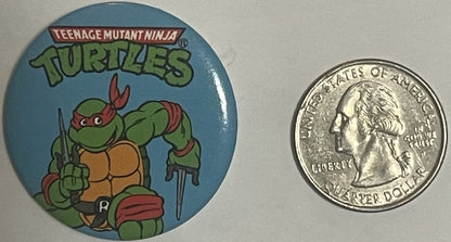 Vintage 1990 Teenage Mutant Ninja Turtles Cartoon Pin 🐢 — Raphael Pinback Button, TMNT Collectible