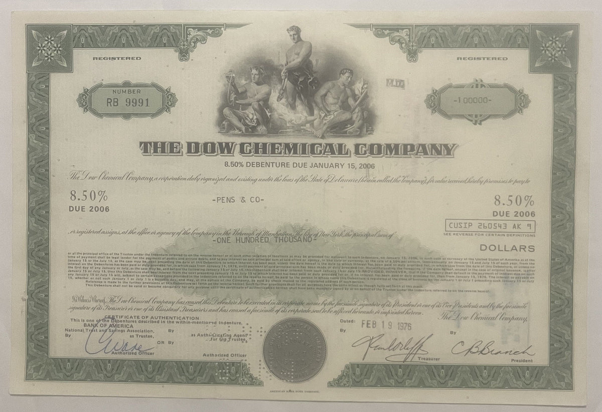 Vintage 1970s Dow Chemicals Stock Certificate - Green - American Icon! 📜