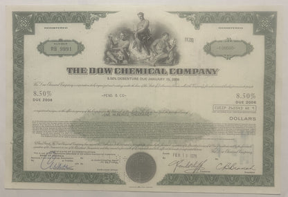 Vintage 1970s Dow Chemicals Stock Certificate - Green - American Icon! 📜