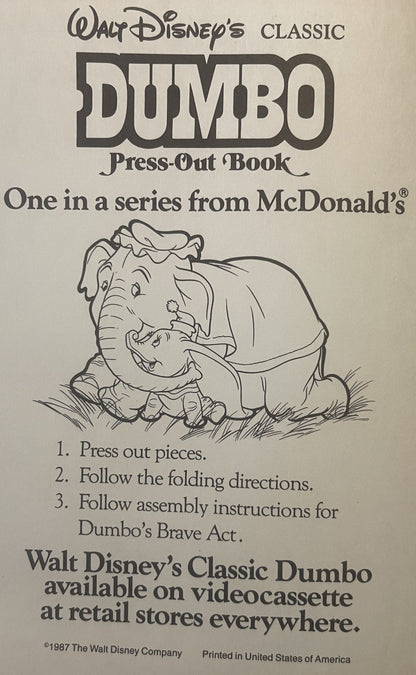 Vintage 1987 Disney Dumbo Press‑Out Book 🎪 McDonald’s NOS 8x8 VHS Era